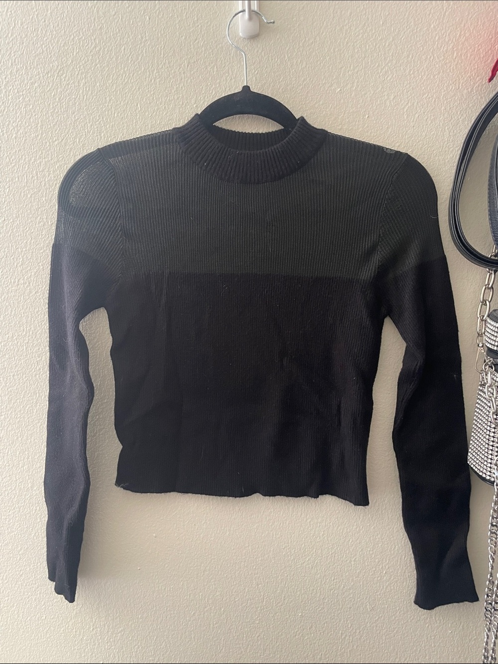 Black Ribbed Mock Neck Long Sleeve Tee